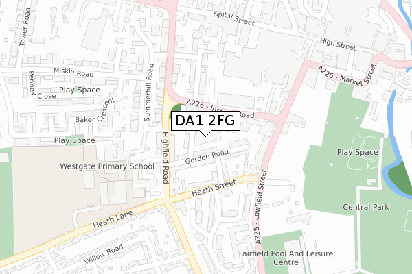 DA1 2FG map - large scale - OS Open Zoomstack (Ordnance Survey)