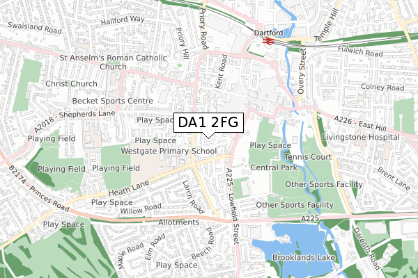 DA1 2FG map - small scale - OS Open Zoomstack (Ordnance Survey)