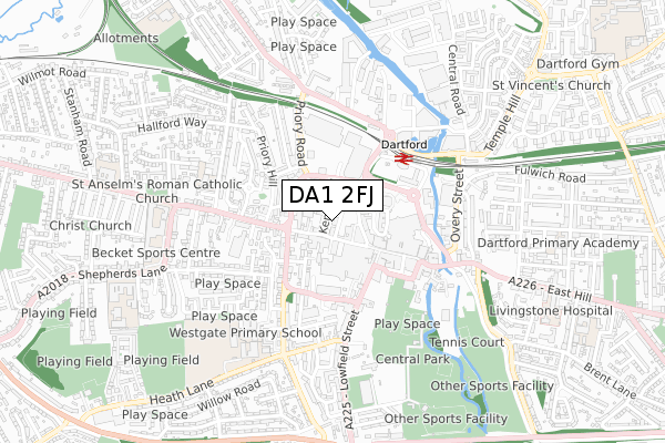 DA1 2FJ map - small scale - OS Open Zoomstack (Ordnance Survey)