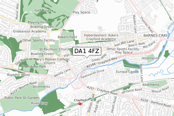 DA1 4FZ map - small scale - OS Open Zoomstack (Ordnance Survey)