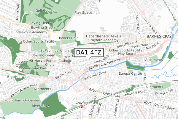 DA1 4FZ map - small scale - OS Open Zoomstack (Ordnance Survey) DA1 4FZ map - small scale - OS Open Zoomstack (Ordnance Survey)