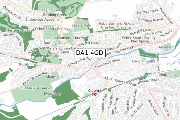 DA1 4GD map - small scale - OS Open Zoomstack (Ordnance Survey)