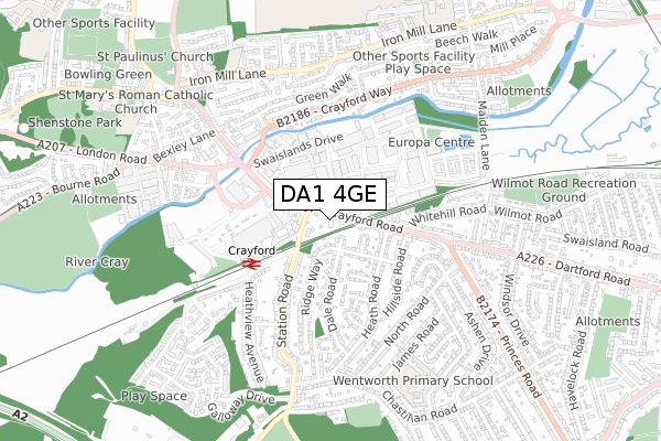 DA1 4GE map - small scale - OS Open Zoomstack (Ordnance Survey)