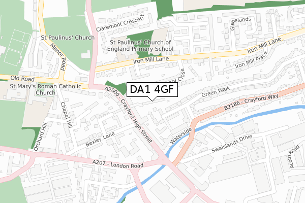 DA1 4GF map - large scale - OS Open Zoomstack (Ordnance Survey)