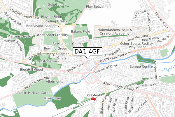 DA1 4GF map - small scale - OS Open Zoomstack (Ordnance Survey)