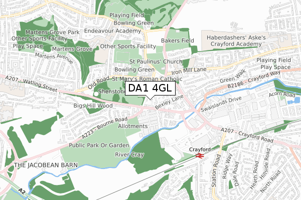 DA1 4GL map - small scale - OS Open Zoomstack (Ordnance Survey)