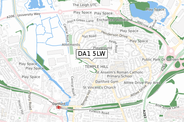 DA1 5LW map - small scale - OS Open Zoomstack (Ordnance Survey)