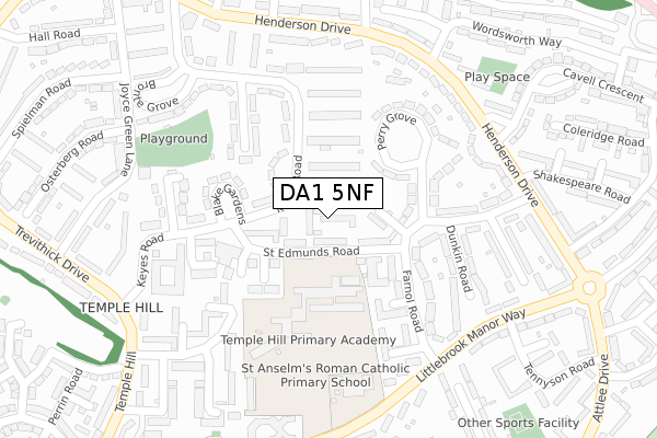 DA1 5NF map - large scale - OS Open Zoomstack (Ordnance Survey)