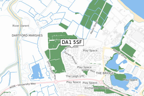DA1 5SF map - small scale - OS Open Zoomstack (Ordnance Survey)