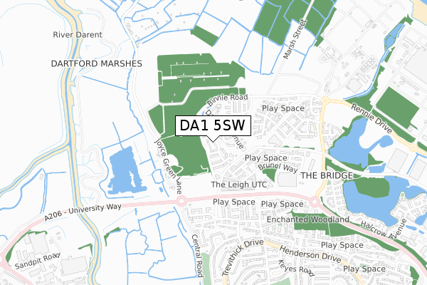 DA1 5SW map - small scale - OS Open Zoomstack (Ordnance Survey)