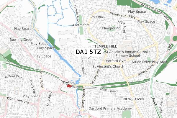 DA1 5TZ map - small scale - OS Open Zoomstack (Ordnance Survey)