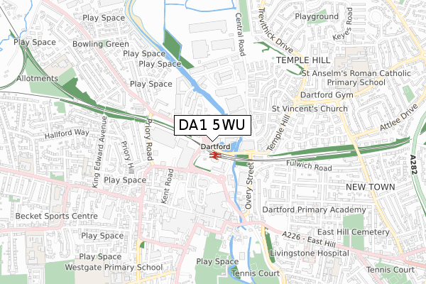 DA1 5WU map - small scale - OS Open Zoomstack (Ordnance Survey)