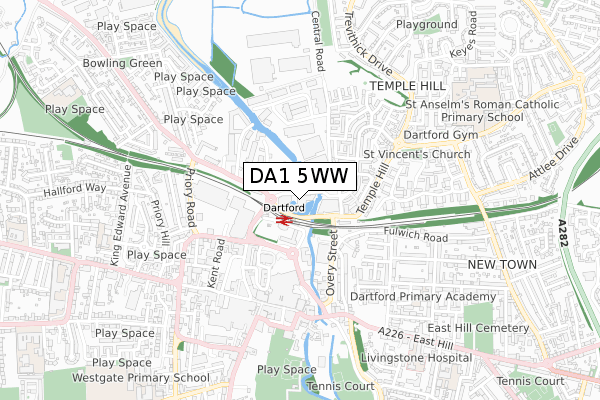 DA1 5WW map - small scale - OS Open Zoomstack (Ordnance Survey)