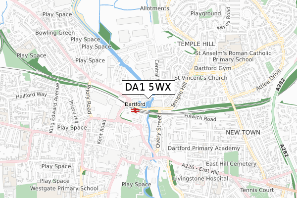 DA1 5WX map - small scale - OS Open Zoomstack (Ordnance Survey)