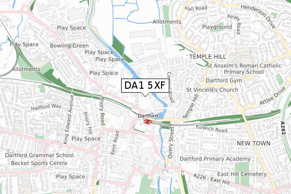 DA1 5XF map - small scale - OS Open Zoomstack (Ordnance Survey)