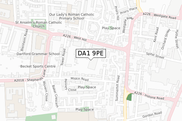 DA1 9PE map - large scale - OS Open Zoomstack (Ordnance Survey)