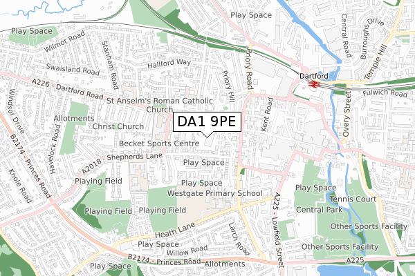 DA1 9PE map - small scale - OS Open Zoomstack (Ordnance Survey)