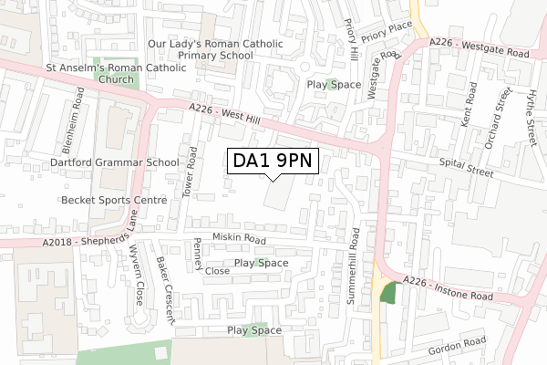 DA1 9PN map - large scale - OS Open Zoomstack (Ordnance Survey)