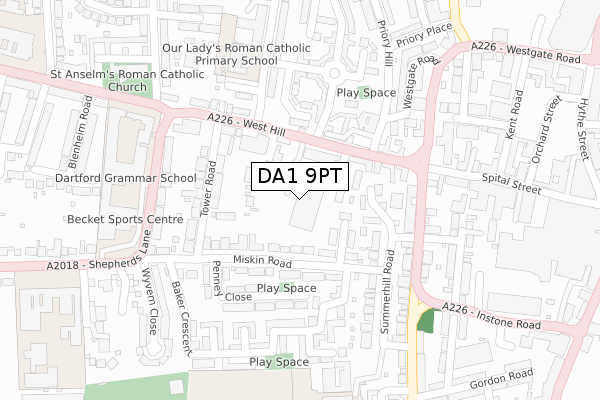 DA1 9PT map - large scale - OS Open Zoomstack (Ordnance Survey)