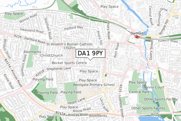 DA1 9PY map - small scale - OS Open Zoomstack (Ordnance Survey)