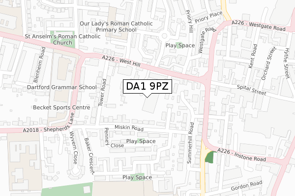DA1 9PZ map - large scale - OS Open Zoomstack (Ordnance Survey)