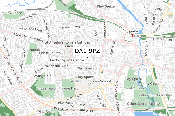 DA1 9PZ map - small scale - OS Open Zoomstack (Ordnance Survey)