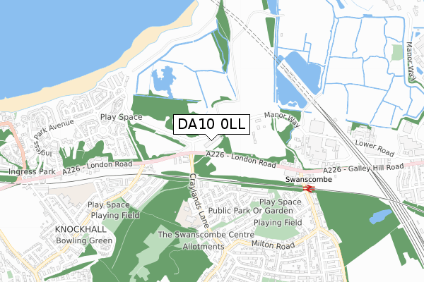 DA10 0LL map - small scale - OS Open Zoomstack (Ordnance Survey)