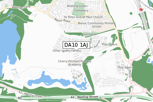 DA10 1AJ map - small scale - OS Open Zoomstack (Ordnance Survey)