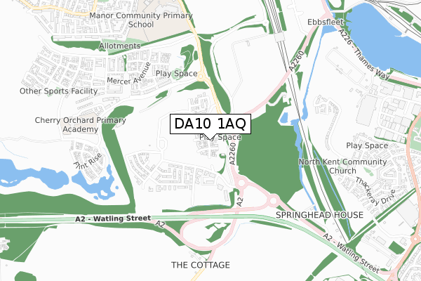 DA10 1AQ map - small scale - OS Open Zoomstack (Ordnance Survey)
