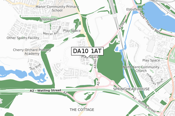 DA10 1AT map - small scale - OS Open Zoomstack (Ordnance Survey)