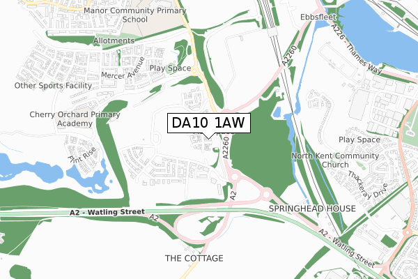 DA10 1AW map - small scale - OS Open Zoomstack (Ordnance Survey)