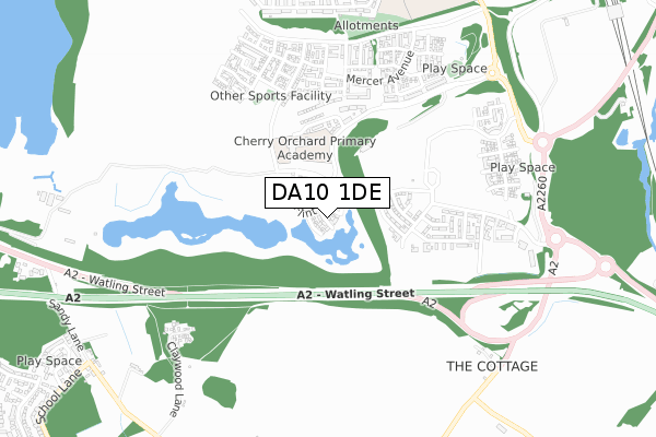 DA10 1DE map - small scale - OS Open Zoomstack (Ordnance Survey)