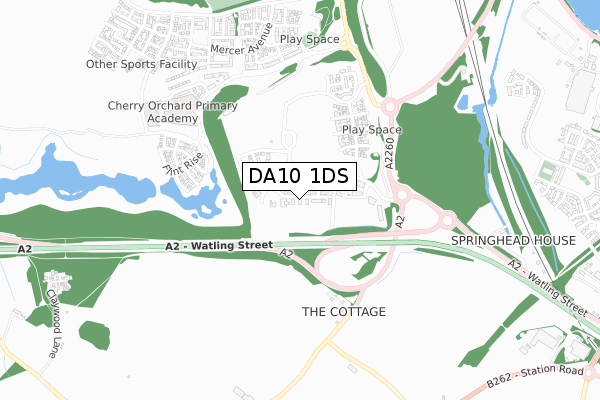 DA10 1DS map - small scale - OS Open Zoomstack (Ordnance Survey)