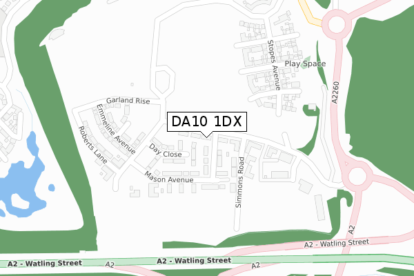 DA10 1DX map - large scale - OS Open Zoomstack (Ordnance Survey)
