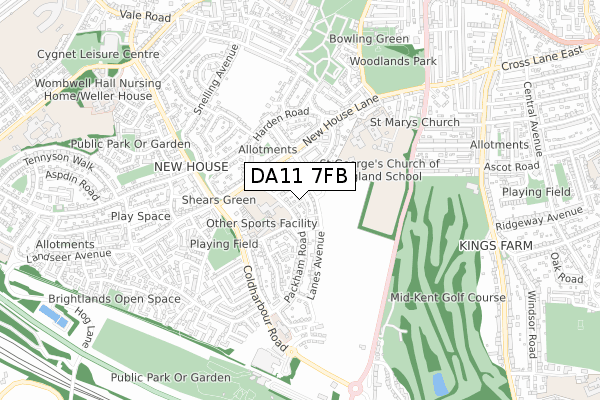 DA11 7FB map - small scale - OS Open Zoomstack (Ordnance Survey)