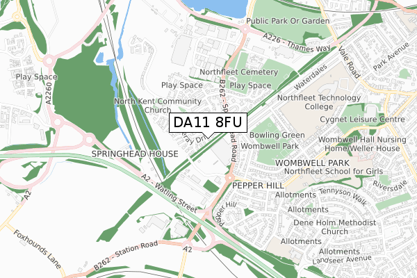DA11 8FU map - small scale - OS Open Zoomstack (Ordnance Survey)