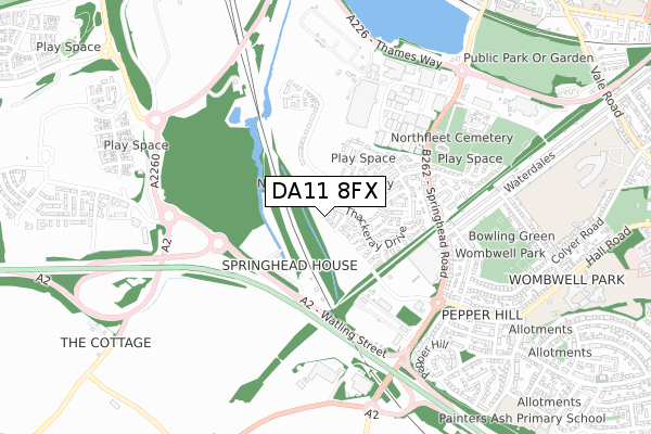 DA11 8FX map - small scale - OS Open Zoomstack (Ordnance Survey)