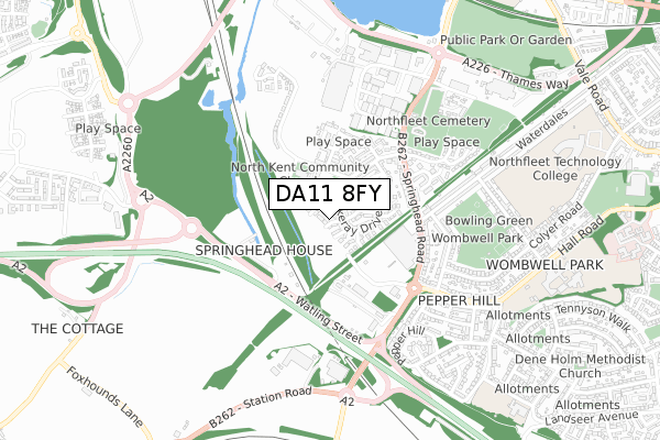 DA11 8FY map - small scale - OS Open Zoomstack (Ordnance Survey)
