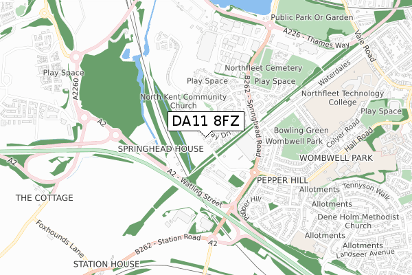 DA11 8FZ map - small scale - OS Open Zoomstack (Ordnance Survey)