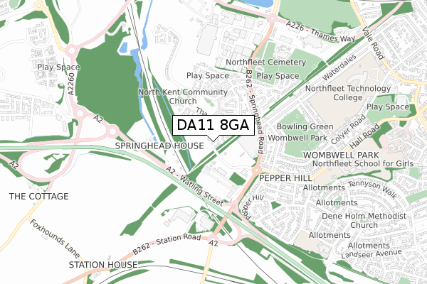 DA11 8GA map - small scale - OS Open Zoomstack (Ordnance Survey)