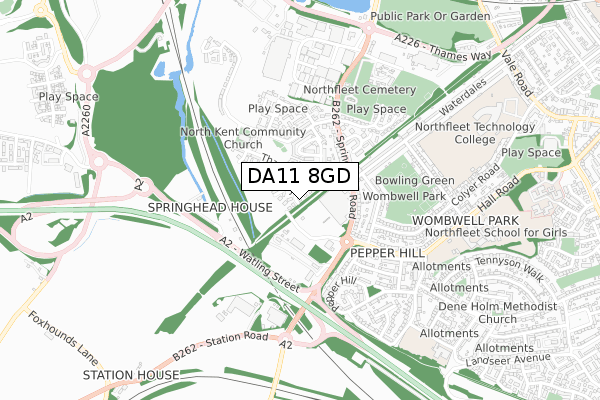 DA11 8GD map - small scale - OS Open Zoomstack (Ordnance Survey)
