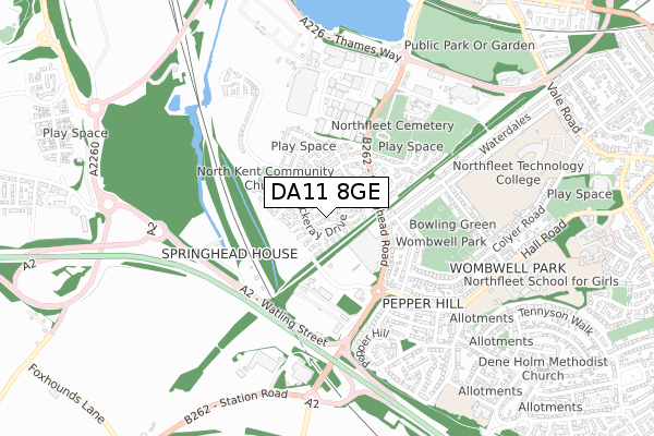 DA11 8GE map - small scale - OS Open Zoomstack (Ordnance Survey)