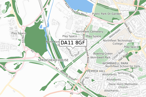 DA11 8GF map - small scale - OS Open Zoomstack (Ordnance Survey)