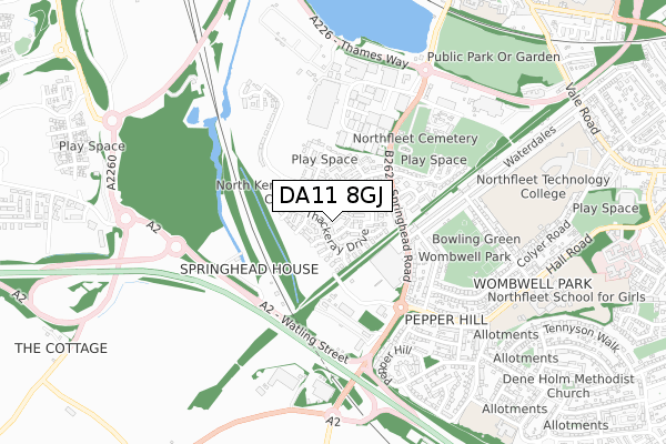 DA11 8GJ map - small scale - OS Open Zoomstack (Ordnance Survey)