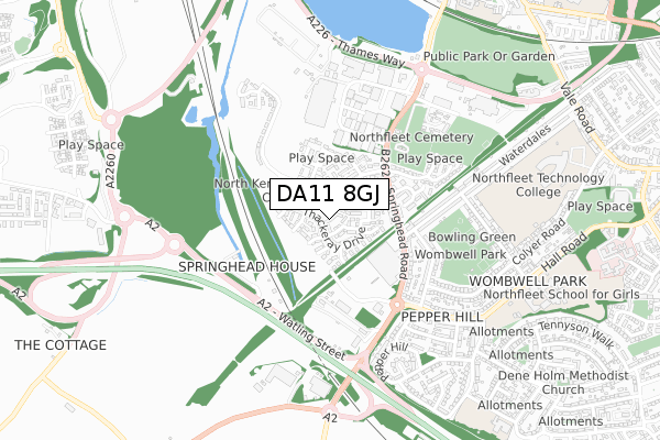 DA11 8GJ map - small scale - OS Open Zoomstack (Ordnance Survey) DA11 8GJ map - small scale - OS Open Zoomstack (Ordnance Survey)