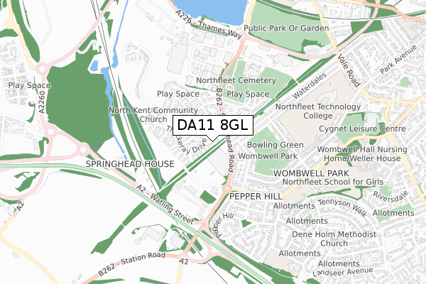 DA11 8GL map - small scale - OS Open Zoomstack (Ordnance Survey)
