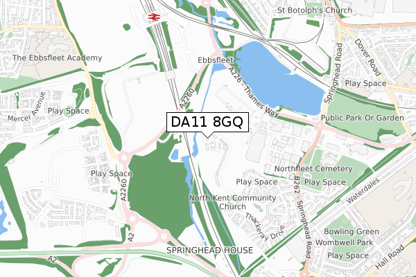 DA11 8GQ map - small scale - OS Open Zoomstack (Ordnance Survey)