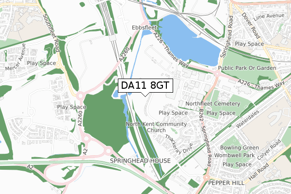 DA11 8GT map - small scale - OS Open Zoomstack (Ordnance Survey)
