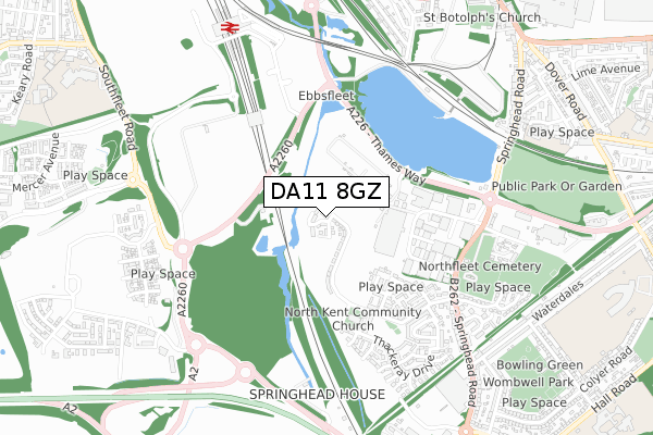 DA11 8GZ map - small scale - OS Open Zoomstack (Ordnance Survey)