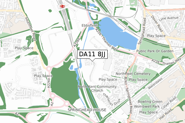 DA11 8JJ map - small scale - OS Open Zoomstack (Ordnance Survey)